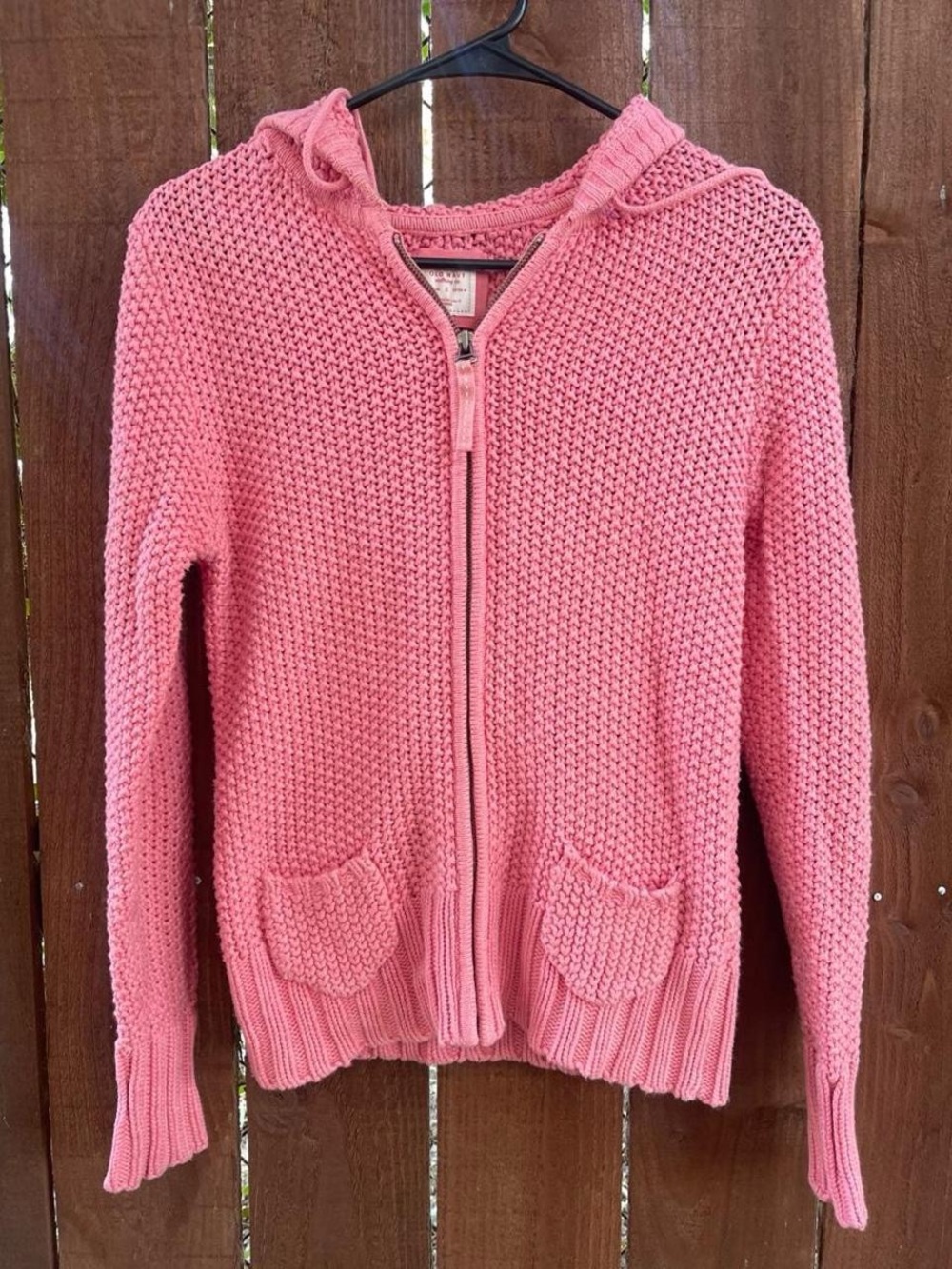 Y2k Early 2000s OLD NAVY Pink Chunky Knit Zip Up Coquette Hoodie Sz S